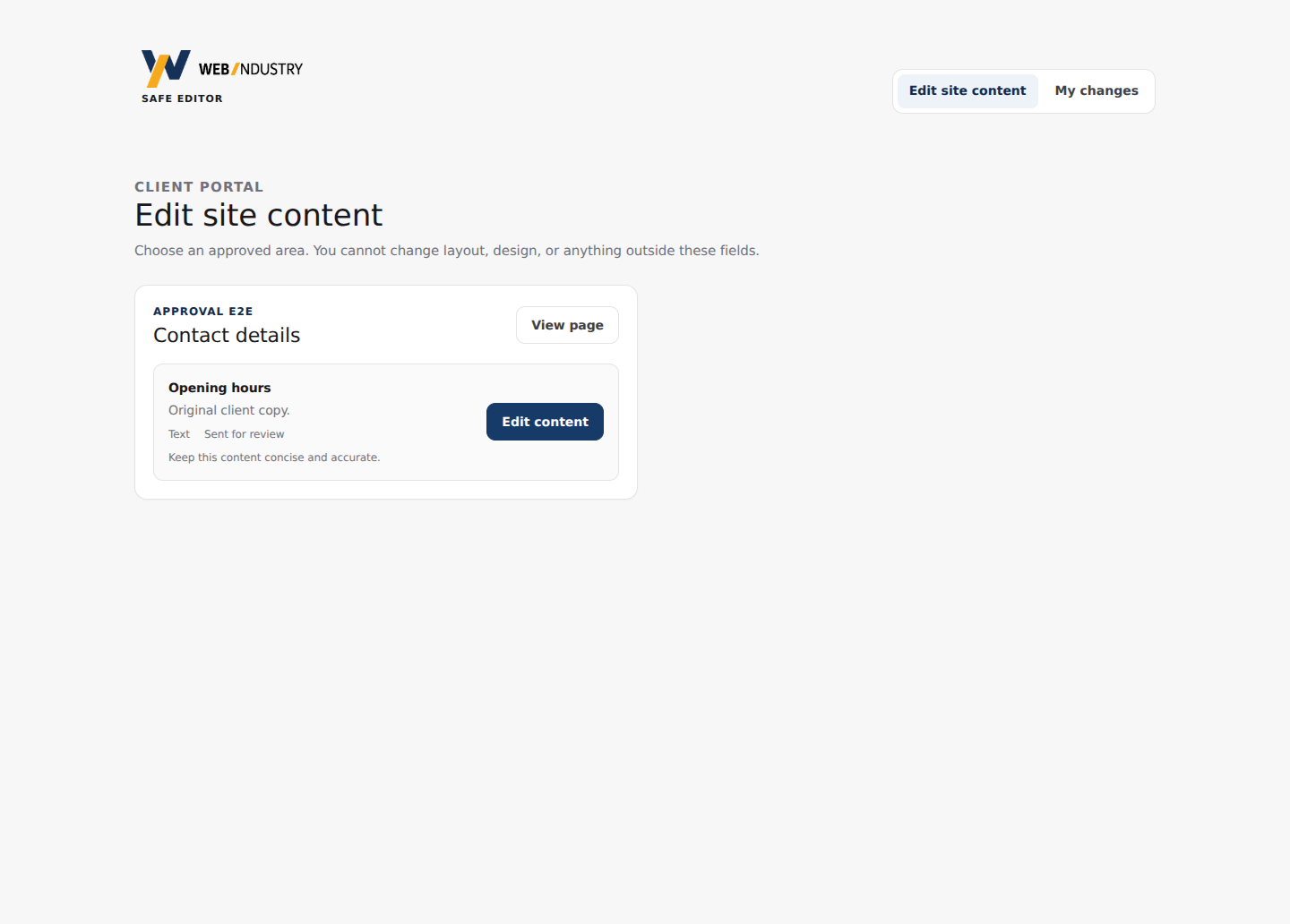 Safe Editor client content portal